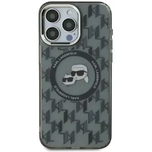 Karl Lagerfeld IML Monogram Karl & Choupette Head Back Cover Hülle mit MagSafe für Apple iPhone 16 - Schwarz