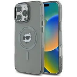 Karl Lagerfeld IML Metal Choupette Head Back Cover Hülle mit MagSafe für Apple iPhone 16 Pro - Schwarz
