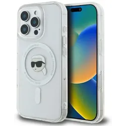 Karl Lagerfeld IML Metal Karl Head Back Cover Hülle mit MagSafe für Apple iPhone 16 Pro - Weiß