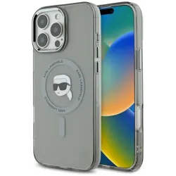 Karl Lagerfeld IML Metal Karl Head Back Cover Hülle mit MagSafe für Apple iPhone 16 Pro - Schwarz