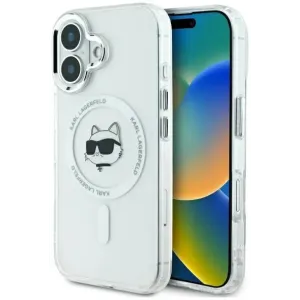 Karl Lagerfeld IML Metal Choupette Head Back Cover Hülle mit MagSafe für Apple iPhone 16 Plus - Weiß