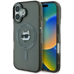 Karl Lagerfeld IML Metal Choupette Head Back Cover Hülle mit MagSafe für Apple iPhone 16 Plus - Schwarz