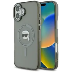 Karl Lagerfeld IML Metal Karl Head Back Cover Hülle mit MagSafe für Apple iPhone 16 - Schwarz