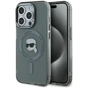 Karl Lagerfeld IML Metal Karl Head Back Cover Hülle mit MagSafe für Apple iPhone 15 Pro Max - Schwarz