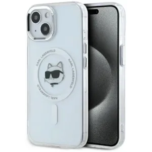 Karl Lagerfeld IML Metal Choupette Head Back Cover Hülle mit MagSafe für Apple iPhone 15 Plus - Weiß
