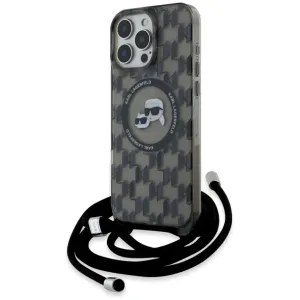 Karl Lagerfeld IML Crossbody Monogram Karl & Choupette Head Back Cover Hülle mit MagSafe für Apple iPhone 16 Pro Max - Schwarz