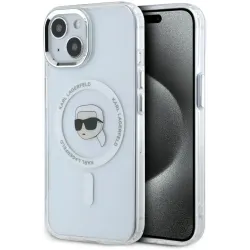 Karl Lagerfeld IML Metal Karl Head Back Cover Hülle mit MagSafe für Apple iPhone 15 Plus - Weiß