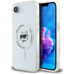 Karl Lagerfeld IML Metal Choupette Head Back Cover Hülle mit MagSafe für Apple iPhone 17e/16e - Weiß