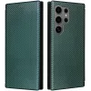 Phonesta Carbon Fiber Skin Book Wallet Klapphülle für Samsung Galaxy S25 Ultra - Dunkelgrün