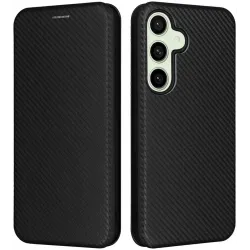 Phonesta Carbon Fiber Skin Book Wallet Klapphülle für Samsung Galaxy S24 FE - Schwarz