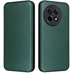 Phonesta Carbon Fiber Skin Book Wallet Klapphülle für OnePlus 13R - Dunkelgrün