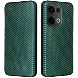 Phonesta Carbon Fiber Skin Book Wallet Klapphülle für Oppo Reno13 - Dunkelgrün