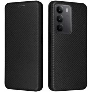 Phonesta Carbon Fiber Skin Book Wallet Klapphülle für Realme 14x / C75 - Schwarz