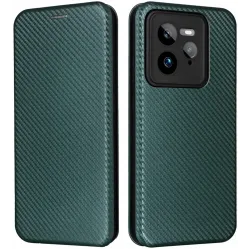 Phonesta Carbon Fiber Skin Book Wallet Klapphülle für Realme GT 7 Pro - Dunkelgrün