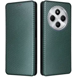 Phonesta Carbon Fiber Skin Book Wallet Klapphülle für Xiaomi Redmi 14C / Xiaomi Poco C75 - Dunkelgrün
