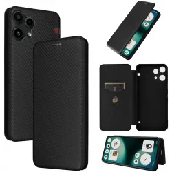 Phonesta Carbon Fiber Skin Book Wallet Klapphülle für Nothing Phone (3a) Lite - Schwarz