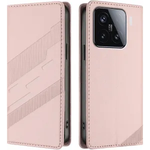 Phonesta Embossed Lines Book Wallet Klapphülle für Xiaomi 15 - Rosa