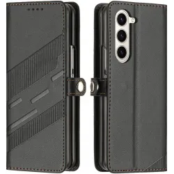 Phonesta Embossed Lines Book Wallet Klapphülle für Samsung Galaxy Z Fold 6 - Schwarz