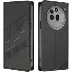 Phonesta Embossed Lines Book Wallet Klapphülle für Nothing Phone (3a) Pro - Schwarz