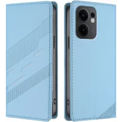 Phonesta Embossed Lines Book Wallet Klapphülle für Oppo Reno13 F 4G/5G / Reno13 FS 5G - Hellblau