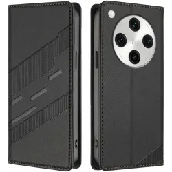 Phonesta Embossed Lines Book Wallet Klapphülle für Oppo Find X8 Pro - Schwarz
