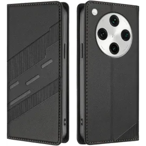 Phonesta Embossed Lines Book Wallet Klapphülle für Oppo Find X8 Pro - Schwarz