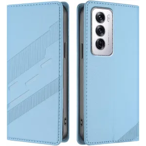 Phonesta Embossed Lines Book Wallet Klapphülle für Oppo Reno12 - Hellblau