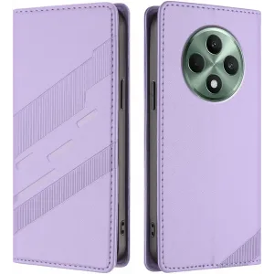 Phonesta Embossed Lines Book Wallet Klapphülle für Oppo Reno12 F/Reno12 FS - Lila