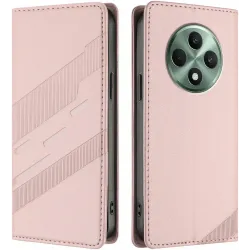 Phonesta Embossed Lines Book Wallet Klapphülle für Oppo Reno12 F/Reno12 FS - Rosa