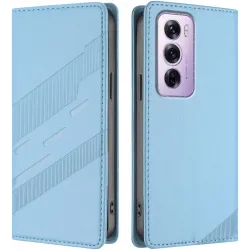 Phonesta Embossed Lines Book Wallet Klapphülle für Oppo Reno12 Pro - Hellblau