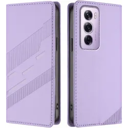 Phonesta Embossed Lines Book Wallet Klapphülle für Oppo Reno12 Pro - Lila