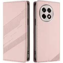 Phonesta Embossed Lines Book Wallet Klapphülle für OnePlus 13R - Rosa