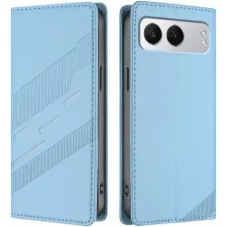 Phonesta Embossed Lines Book Wallet Klapphülle für OnePlus Nord 4 - Hellblau
