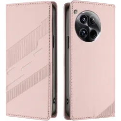 Phonesta Embossed Lines Book Wallet Klapphülle für OnePlus 12 - Rosa