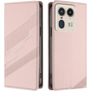 Phonesta Embossed Lines Book Wallet Klapphülle für Motorola Edge 50 Ultra - Rosa