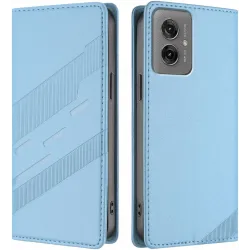 Phonesta Embossed Lines Book Wallet Klapphülle für Motorola Moto G55 - Hellblau