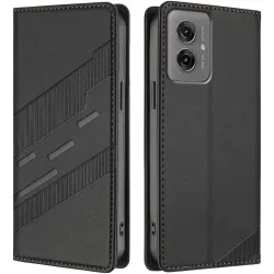 Phonesta Embossed Lines Book Wallet Klapphülle für Motorola Moto G55 - Schwarz
