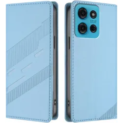 Phonesta Embossed Lines Book Wallet Klapphülle für Motorola Moto G75 - Hellblau