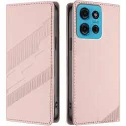 Phonesta Embossed Lines Book Wallet Klapphülle für Motorola Moto G75 - Rosa