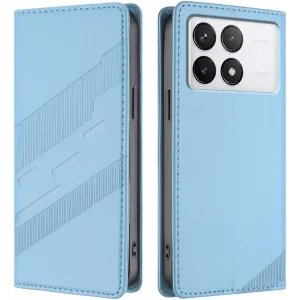 Phonesta Embossed Lines Book Wallet Klapphülle für Xiaomi 14T - Hellblau