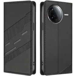 Phonesta Embossed Lines Book Wallet Klapphülle für Xiaomi Poco F7 Pro/F7 Ultra - Schwarz