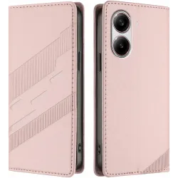 Phonesta Embossed Lines Book Wallet Klapphülle für Xiaomi Poco X7 Pro - Rosa