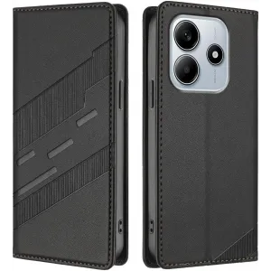 Phonesta Embossed Lines Book Wallet Klapphülle für Xiaomi Redmi Note 14 4G - Schwarz