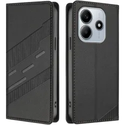 Phonesta Embossed Lines Book Wallet Klapphülle für Xiaomi Redmi Note 14 5G - Schwarz