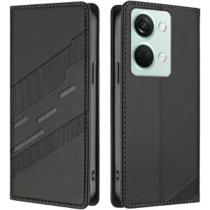 Phonesta Embossed Lines Book Wallet Klapphülle für OnePlus Nord 3 - Schwarz