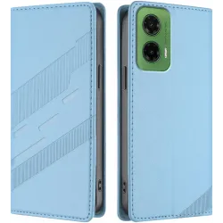 Phonesta Embossed Lines Book Wallet Klapphülle für Motorola Moto G35 - Hellblau