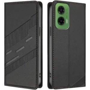 Phonesta Embossed Lines Book Wallet Klapphülle für Motorola Moto G35 - Schwarz