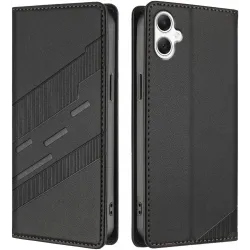 Phonesta Embossed Lines Book Wallet Klapphülle für Samsung Galaxy A06 4G/5G - Schwarz