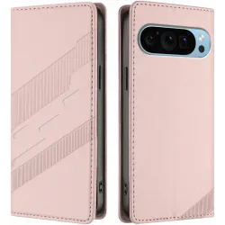 Phonesta Embossed Lines Book Wallet Klapphülle für Google Pixel 9 / 9 Pro - Rosa