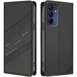 Phonesta Embossed Lines Book Wallet Klapphülle für Samsung Galaxy A16 - Schwarz